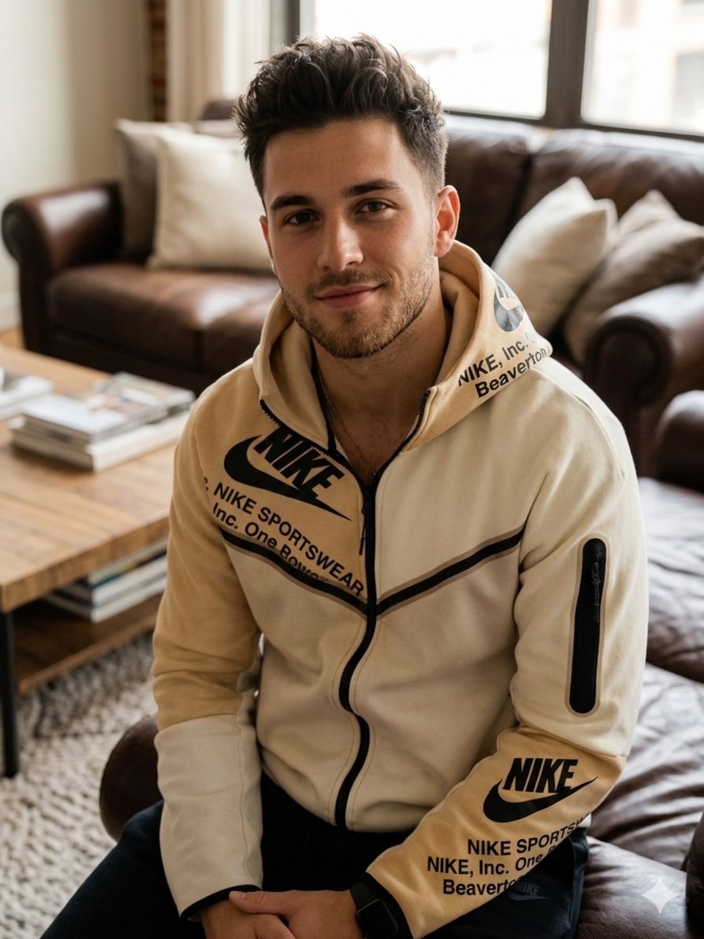 Nike Sportswear Tech Fleece Graphic Full-Zip Hoodie - Beige/Sail/Cream Sz S
